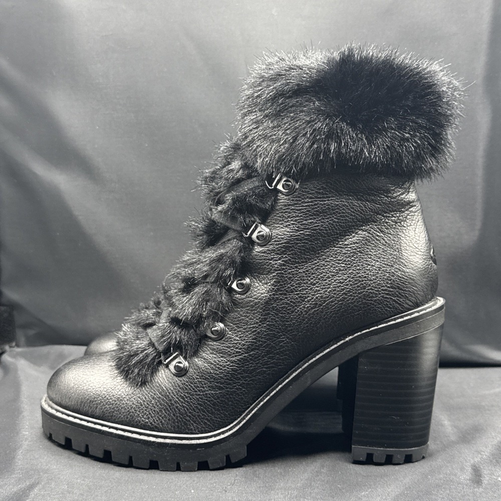 Size 8 - Guess Galway Faux Fur Ankle Boot Platform Black - Picture 3 of 8
